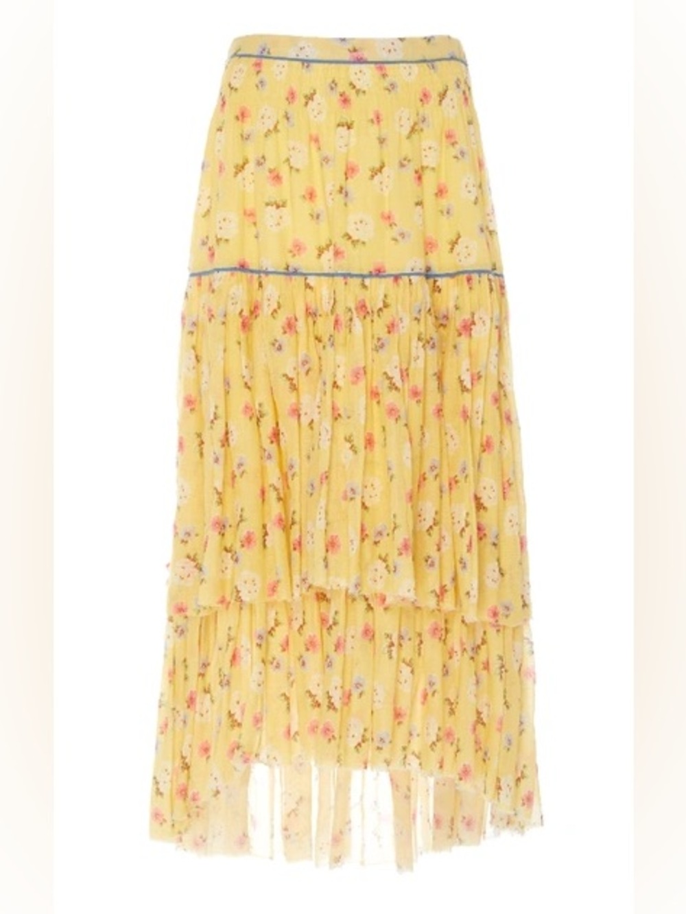 LoveShackFancy Weber Tiered Midi Skirt in Yellow